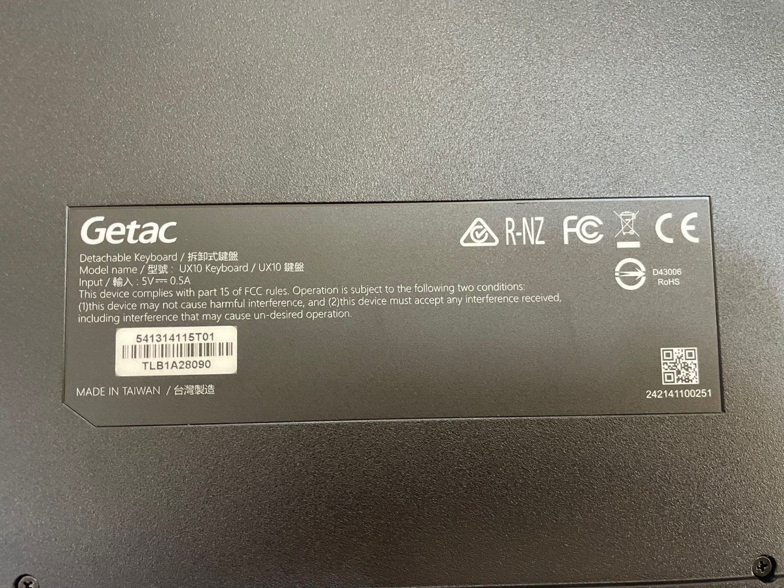 Getac UX10 Detachable US Keyboard TF1-FRU KBD ASSY, US, BACKLIT NEW