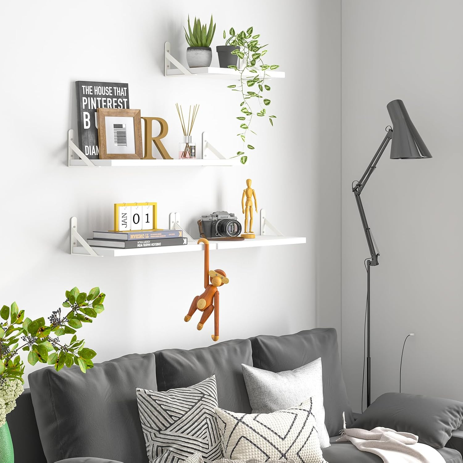 Floating Shelves for Wall, Different Sizes White Wall Shelves for Living Room, B