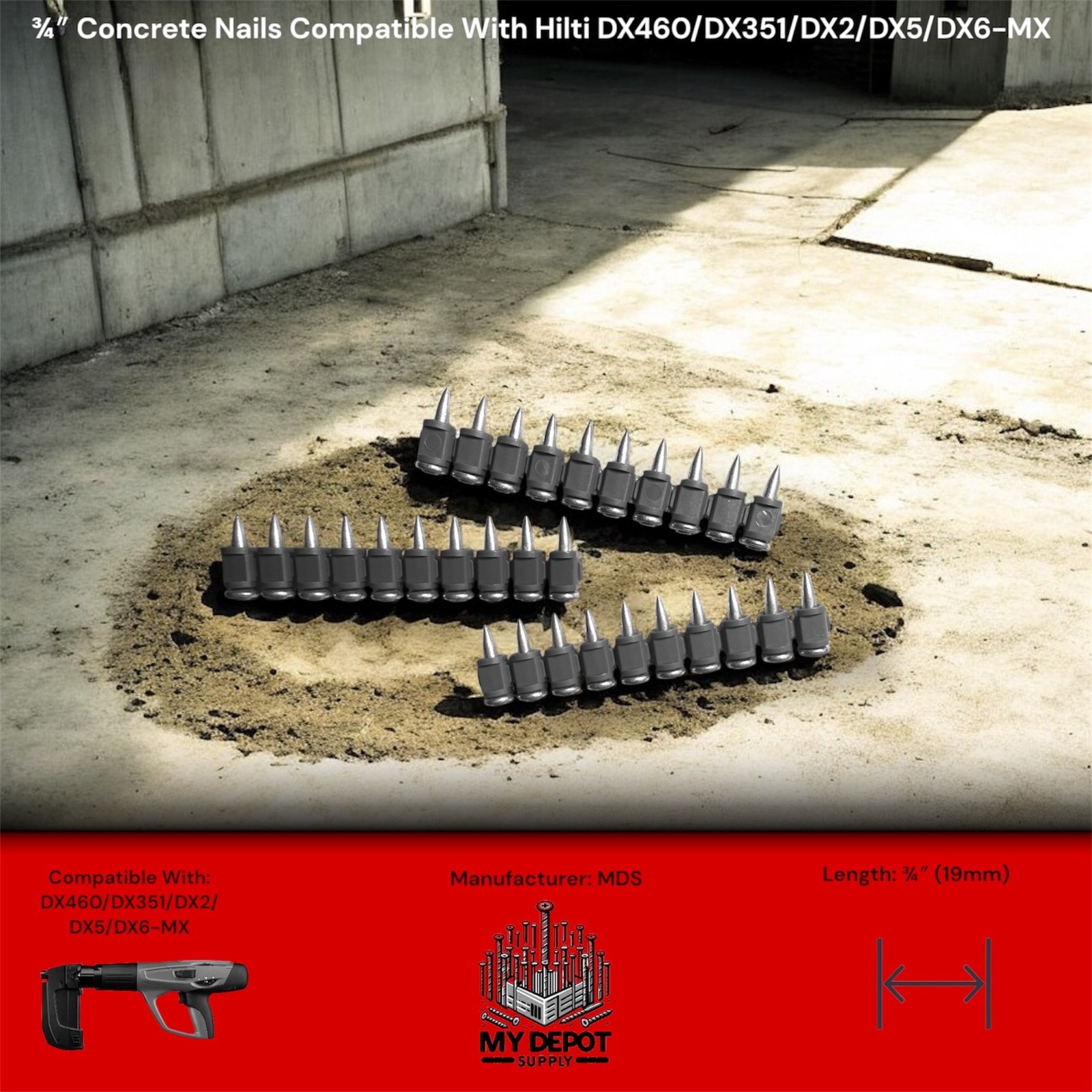 ¾″ Concrete Nails For Hilti DX460/DX351/DX2/DX5/DX6—19mm X-U MX UNIVERSAL Nails