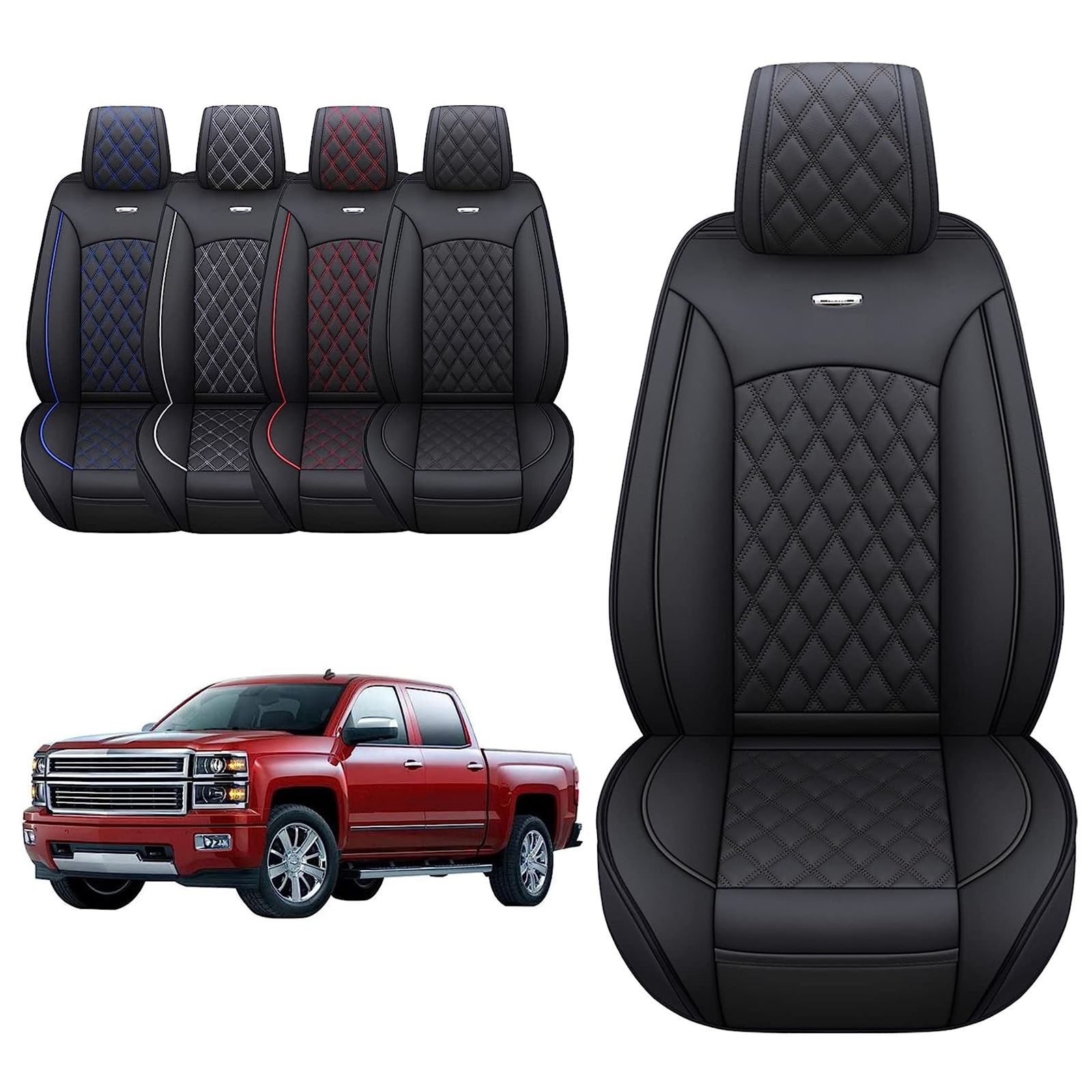 For 2007-2021 Chevy Silverado GMC Sierra 1500 5-Seat Cover Full Set Leather Pad