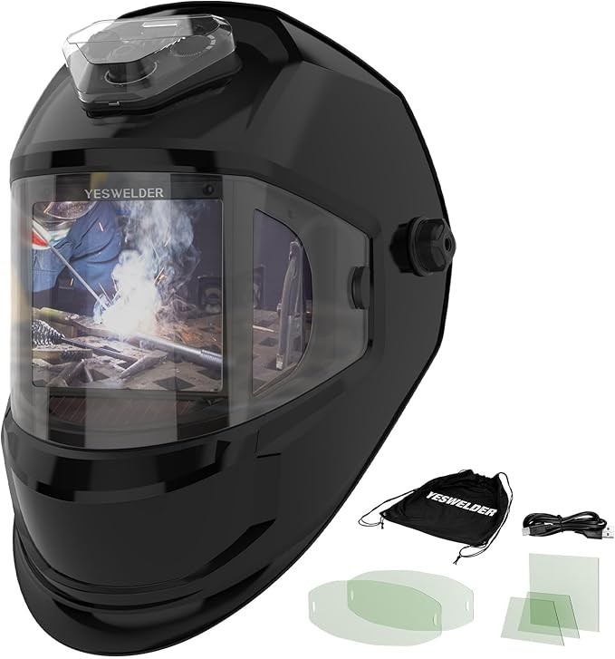 Panoramic View Auto Darkening Welding Helmet, Large View/True Color Welder Mask
