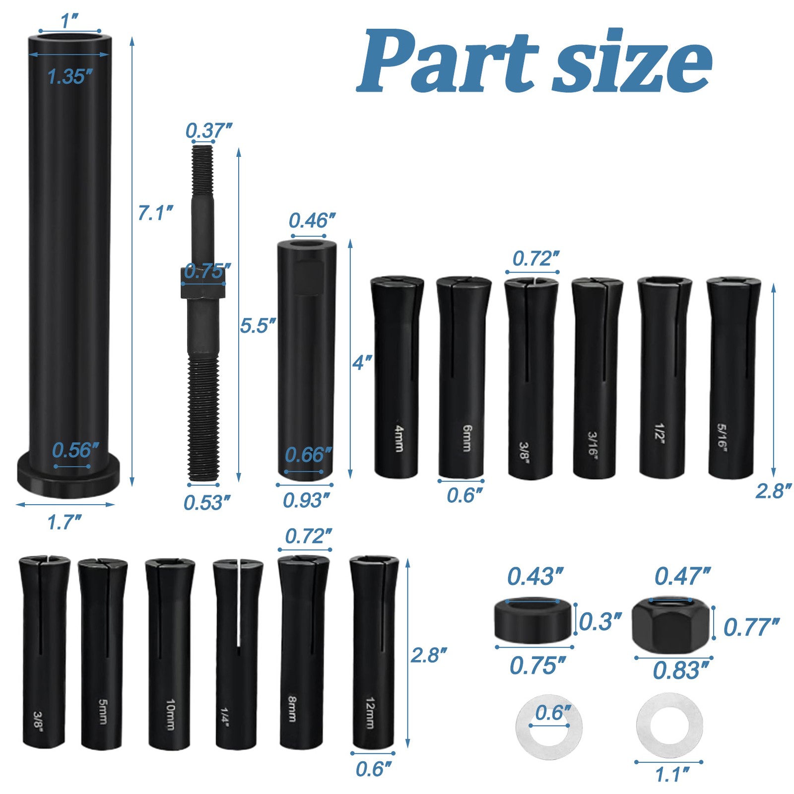 18pcs 95400 in-Line Dowel Pin Puller Master Set Includes Both SAE&Metric Collets
