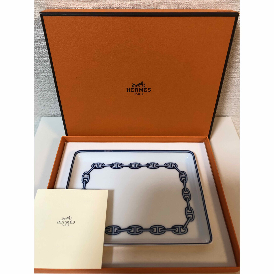 HERMES Paris Authentic Plate Chain D'ancre Blue Ashtray Porcelain Box Interior