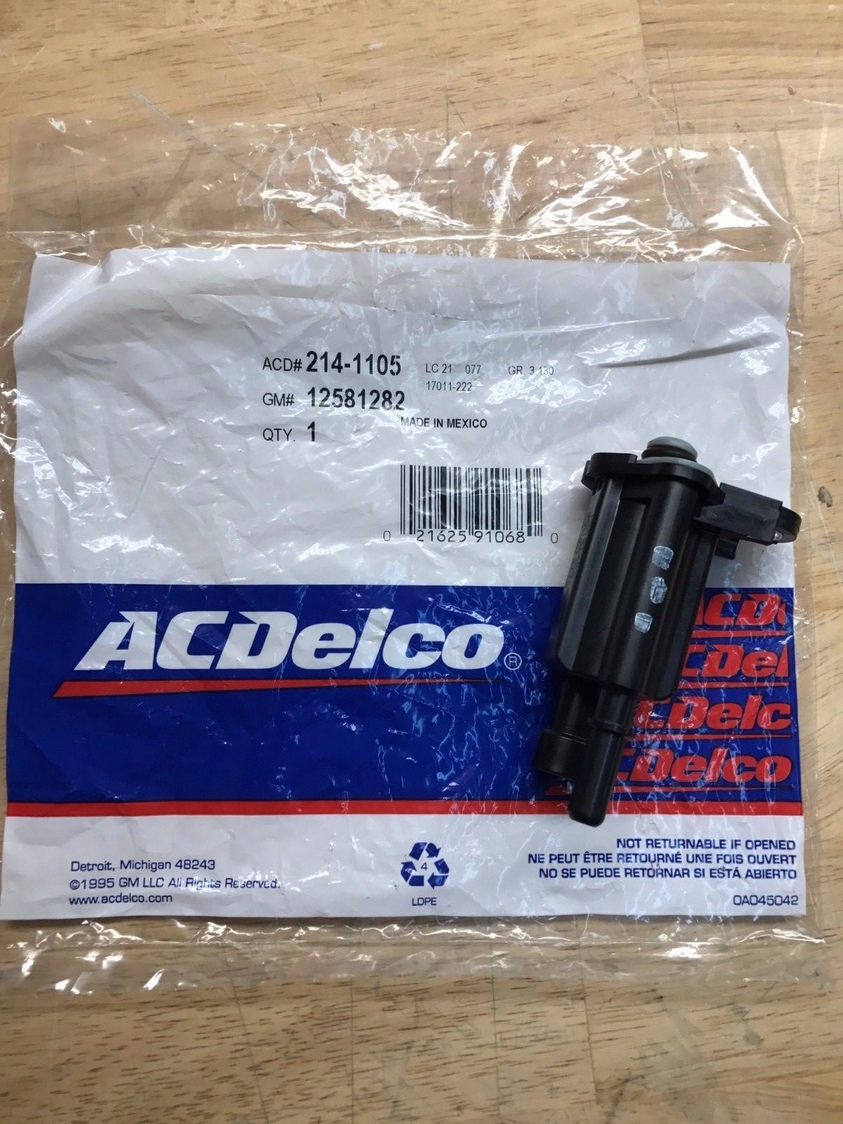 ACDelco 214-1105 Vapor Canister Purge Valve GM OE 12581282