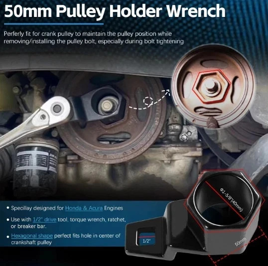 For Honda Crank Pulley Tool 19mm Harmonic Balancer Socket & 50mm Crankshaft..