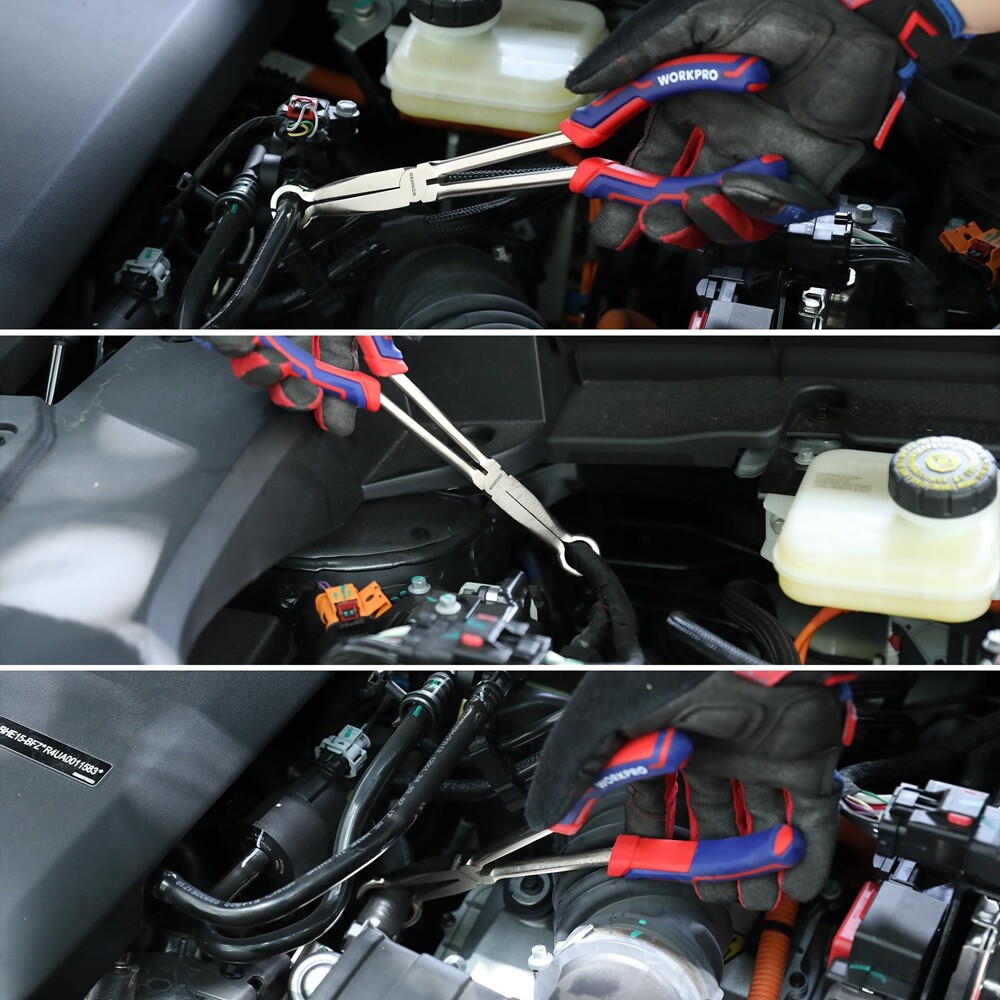 WORKPRO 3PC Long Reach Hose Grip Pliers Set 11" Ring Nose Hose Gripper Plier USA