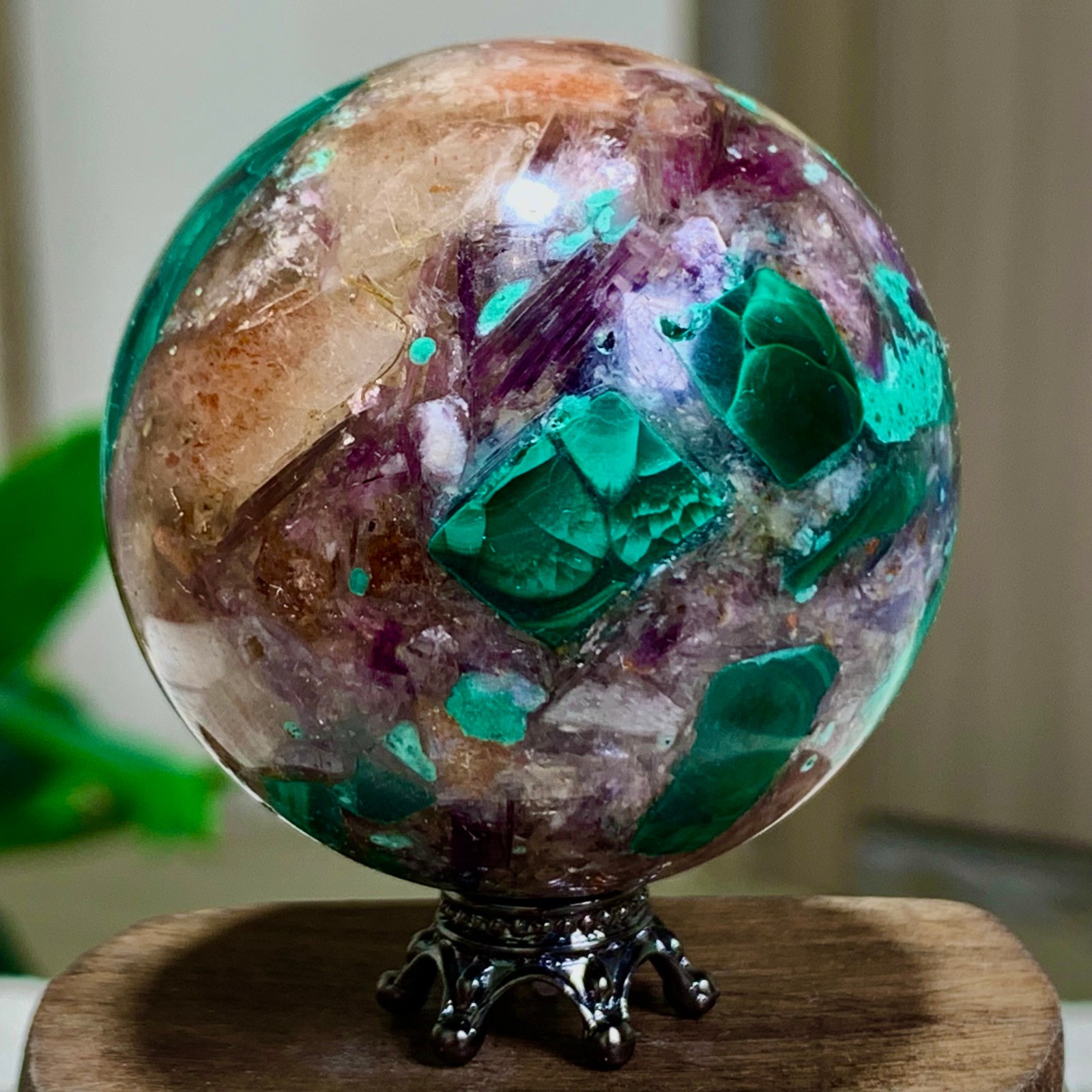 125G Newly discovered rare malachite purple mica symbiotic sphere restoration