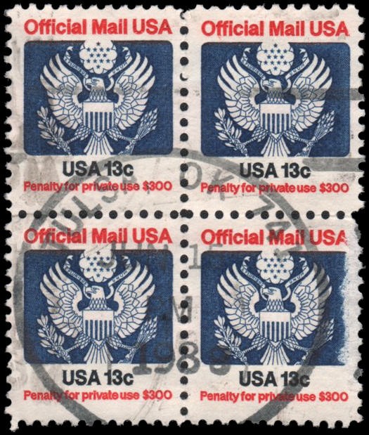 US #O129 Used block of 4