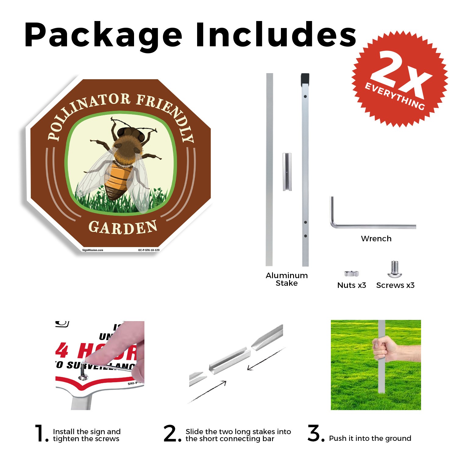 Pollinator Friendly Garden Octagon Sign With Stake Weather Resistant