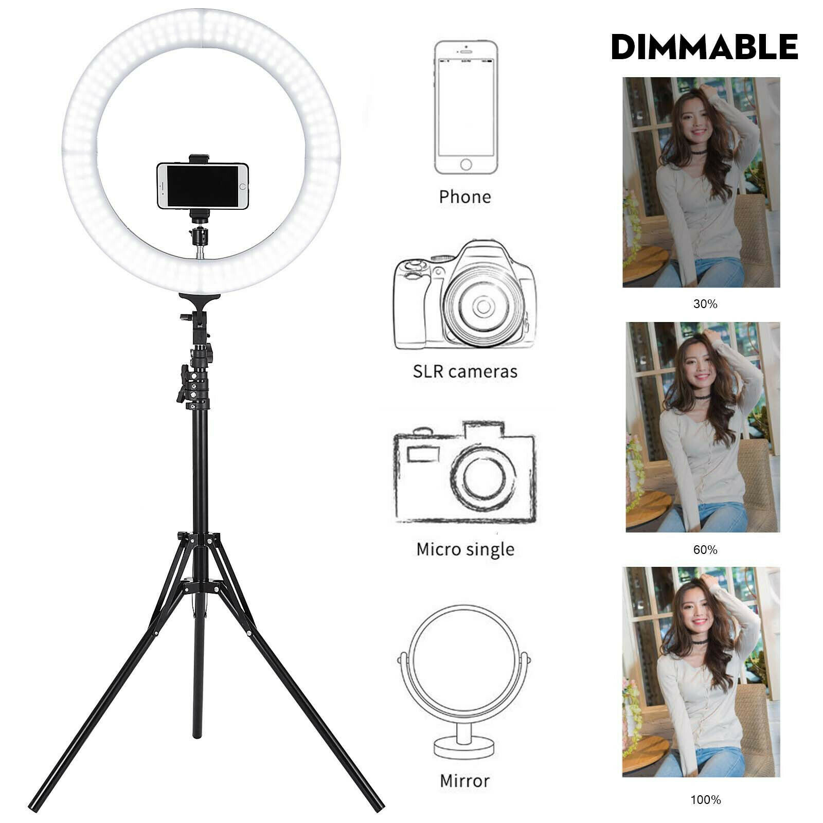 18'' LED SMD Ring Light Kit With Stand Dimmable 6500K For Camera Makeup Phone