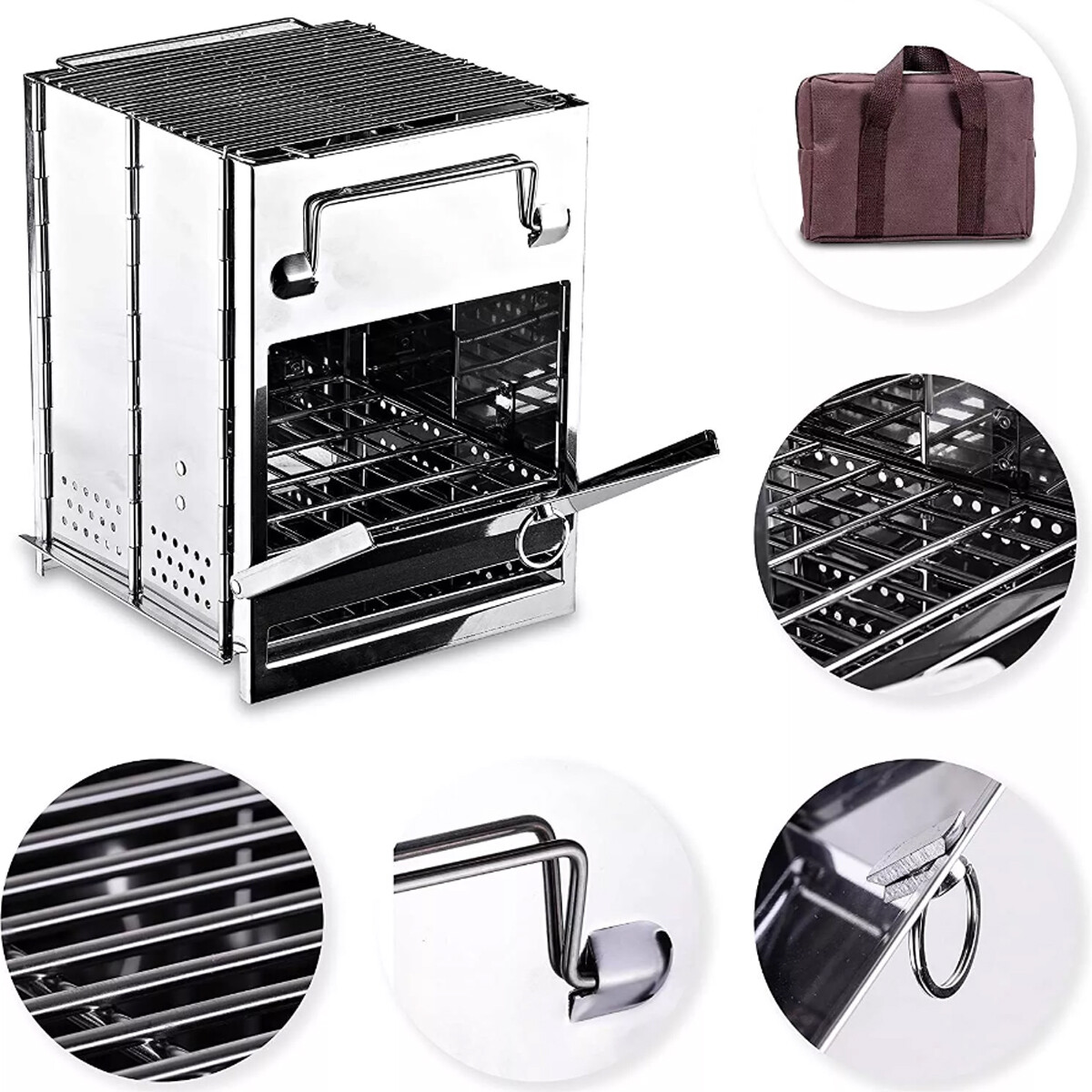 Portable Folding Stainless Steel Stove Outdoor Camping BBQ Wood Burning Stove