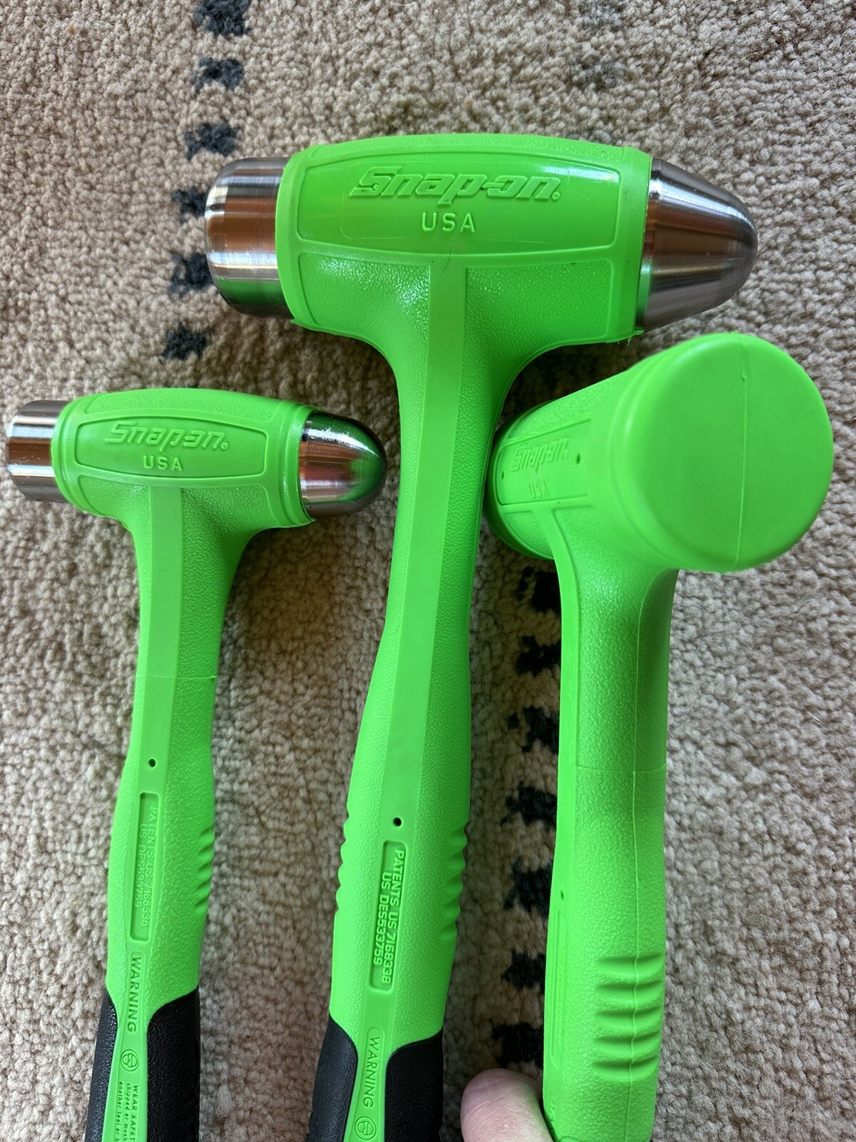 Snap-on Dead Blow Hammer Set. Green 16, 24 And 40 Oz.