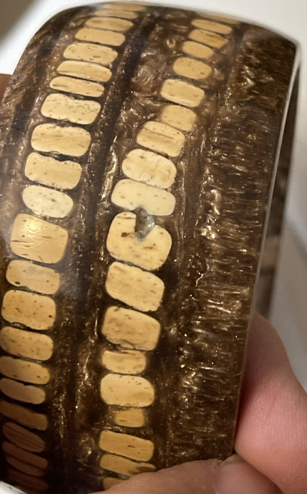 Wood or Cork in Resin Metal Flake Cuff Bracelet Pre-Owned