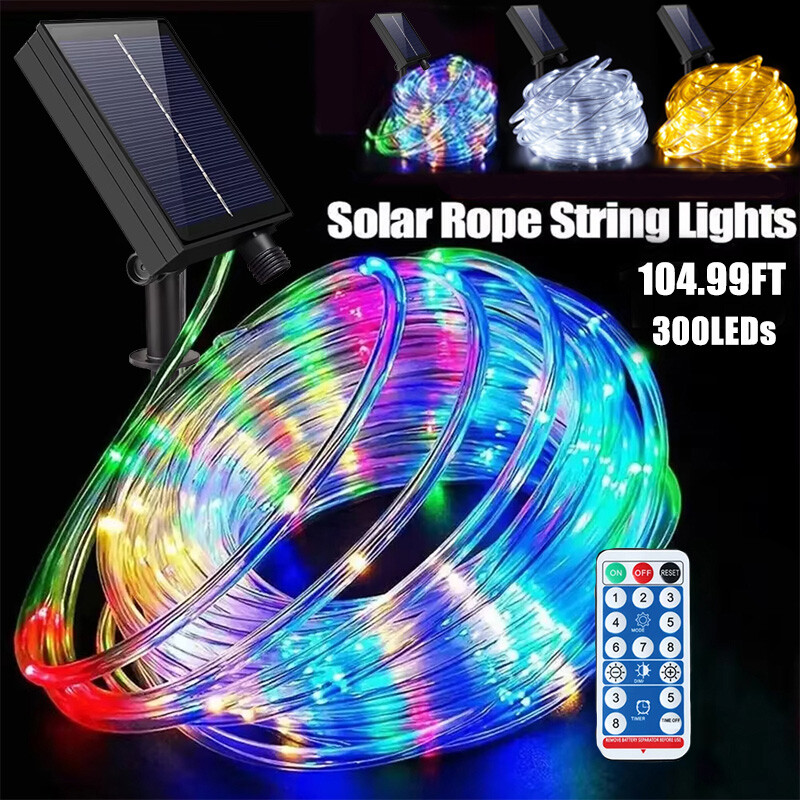 105FT 300 LED Solar Power String Fairy Lights 8 Modes Garden Outdoor Xmas Lamp
