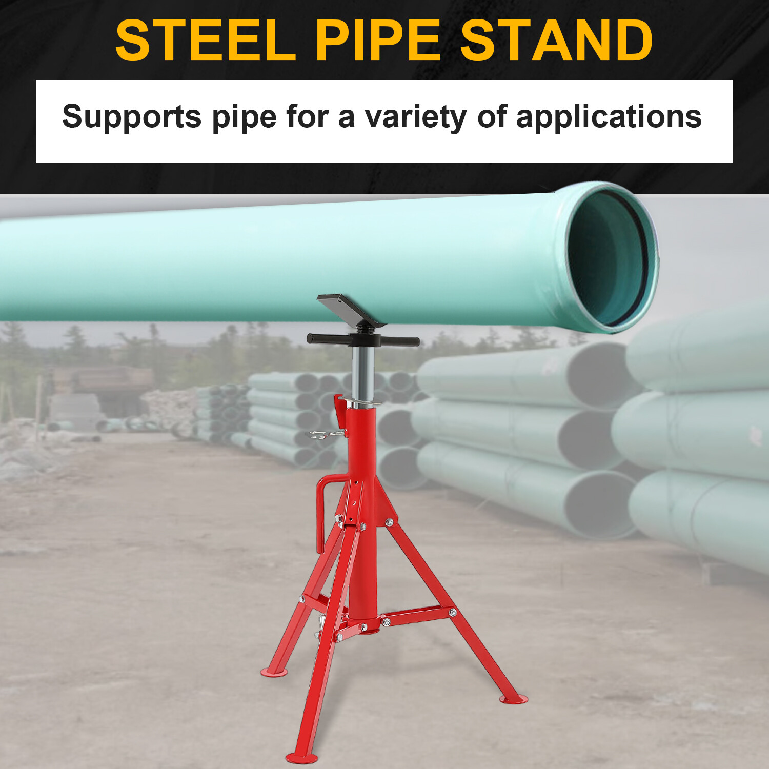 V-Head Pipe Stand Folding Tripod Jack 28"-52" Height 12" Pipe 2500LB Steel Red