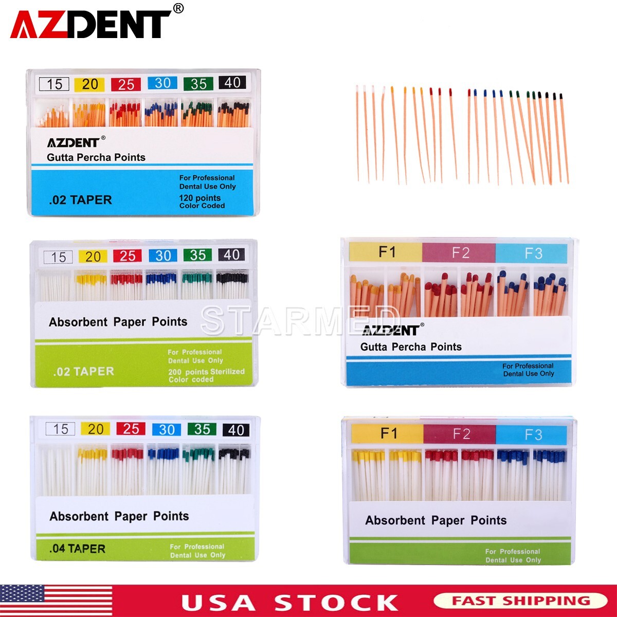 Dental Endo Absorbent Paper Points 0.04/0.02 15#-40# /Gutta Percha F1 F2 F3