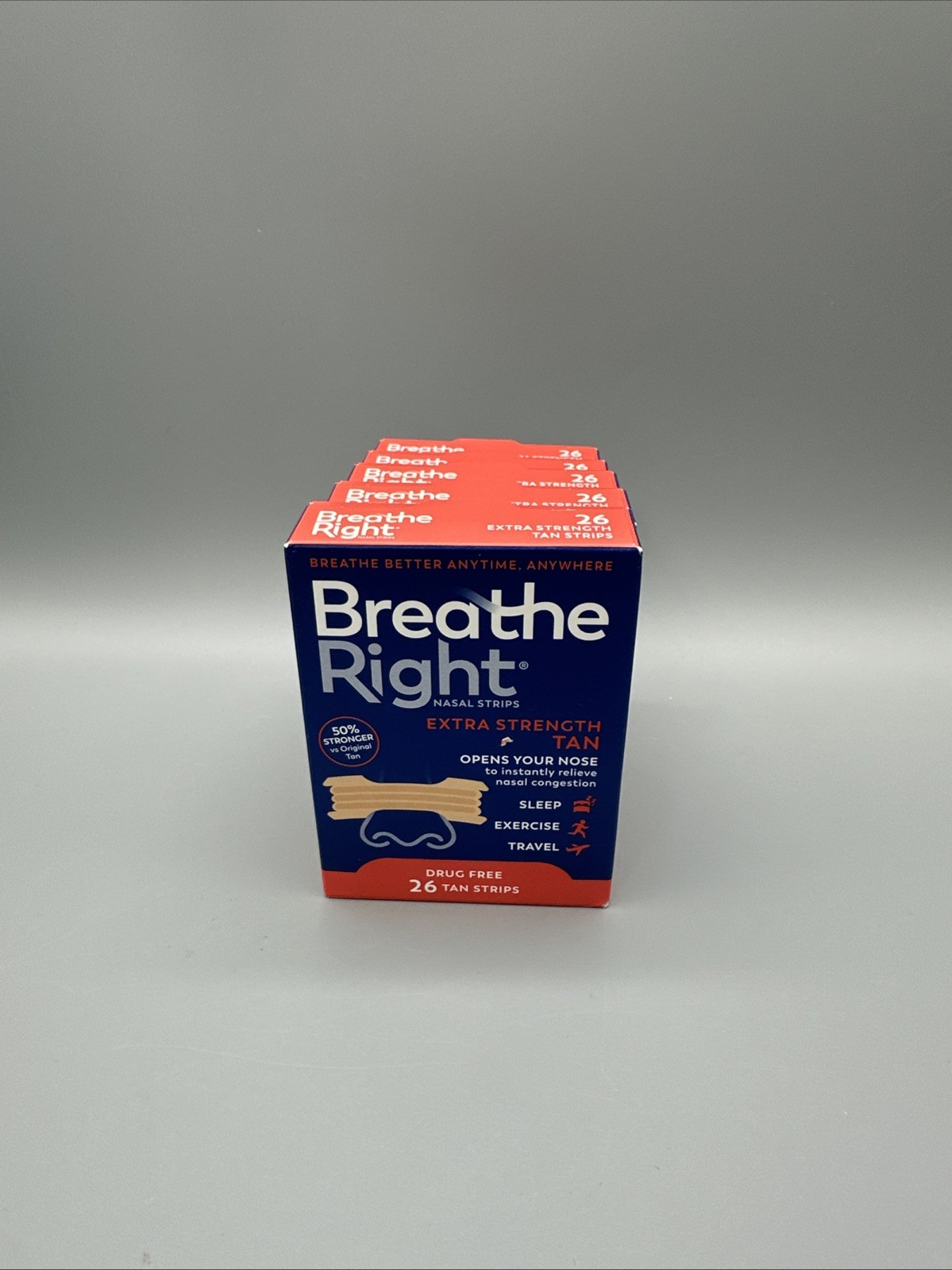 BREATHE RIGHT NASAL STRIPS, EXTRA STRENGTH TAN ( 5 x 26 CT BOXES ) EXP 2029