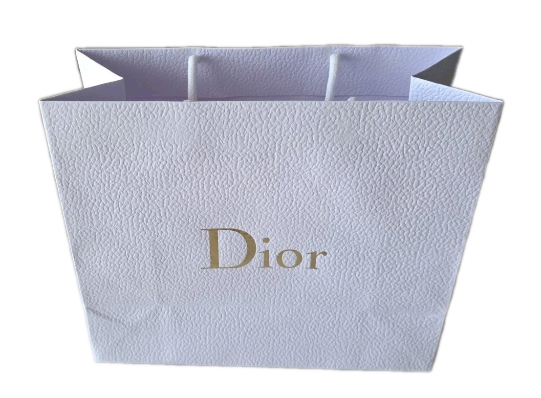 Dior White Luxury Shopping Gift Bag Gold Logo Rope Handles Authentic