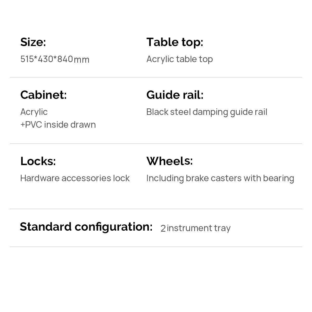 Acrylic Mobile Cabinet with Five Drawers Dental Silicone Wheels Instrument Trays