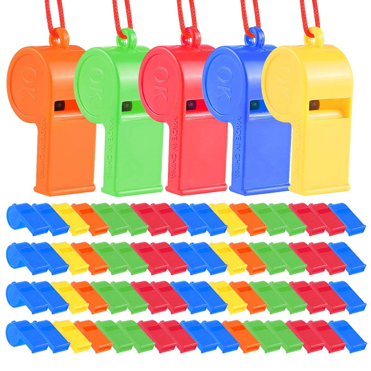 72Pcs Plastic Whistles, Bulk Whistles, Training Sports Whistles with Lanyard