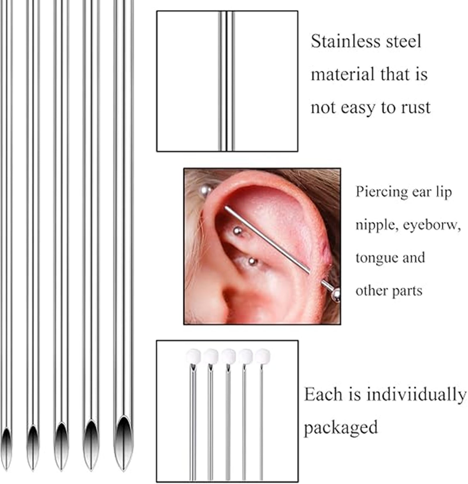 Body Piercing Kit - Yuelong 40pcs Needles Clamps 40PCS, White