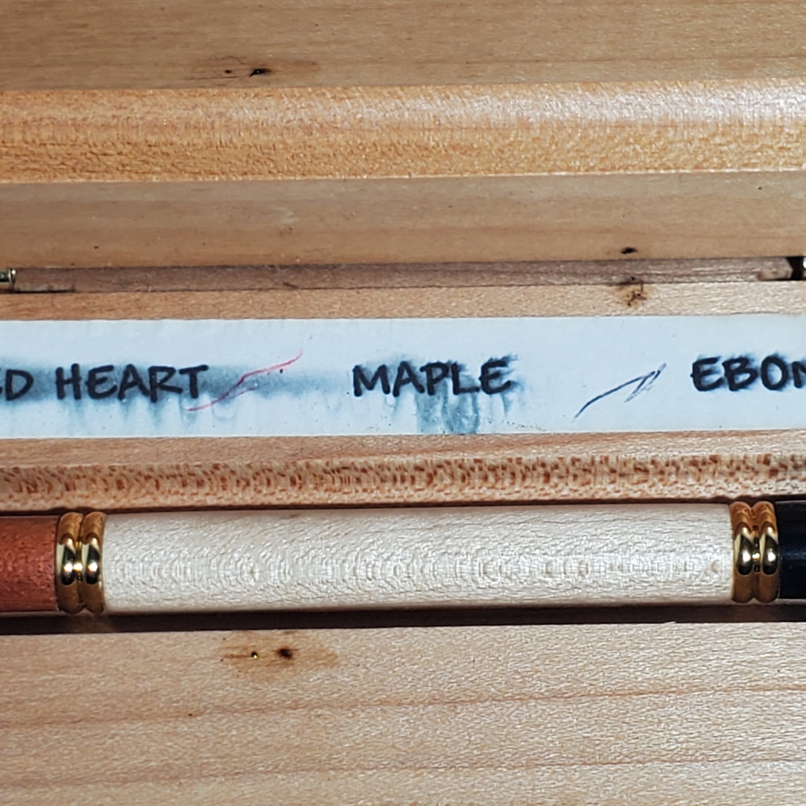 Handmade Hardwood Red Heart Maple Ebony Wood Ballpoint Pen w/ Wooden Case
