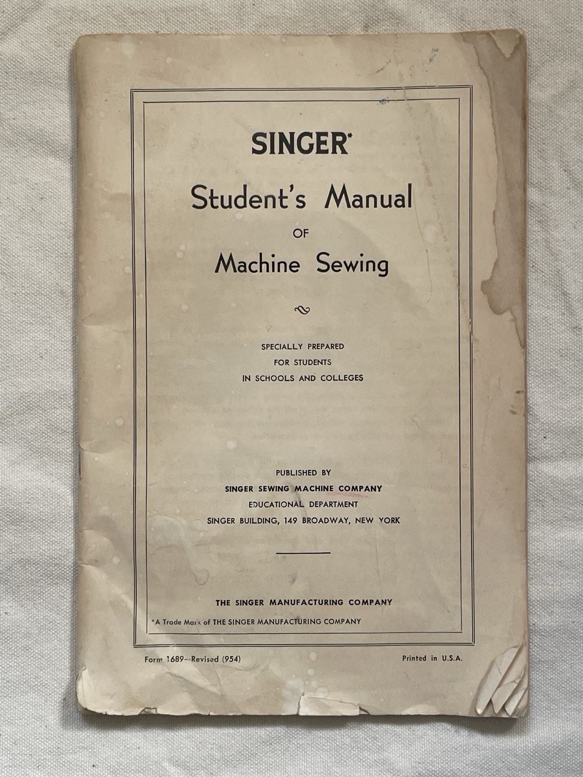 Vintage Singer Students Manual 1954 Instruction Sewing Machine Book 100%4Charity