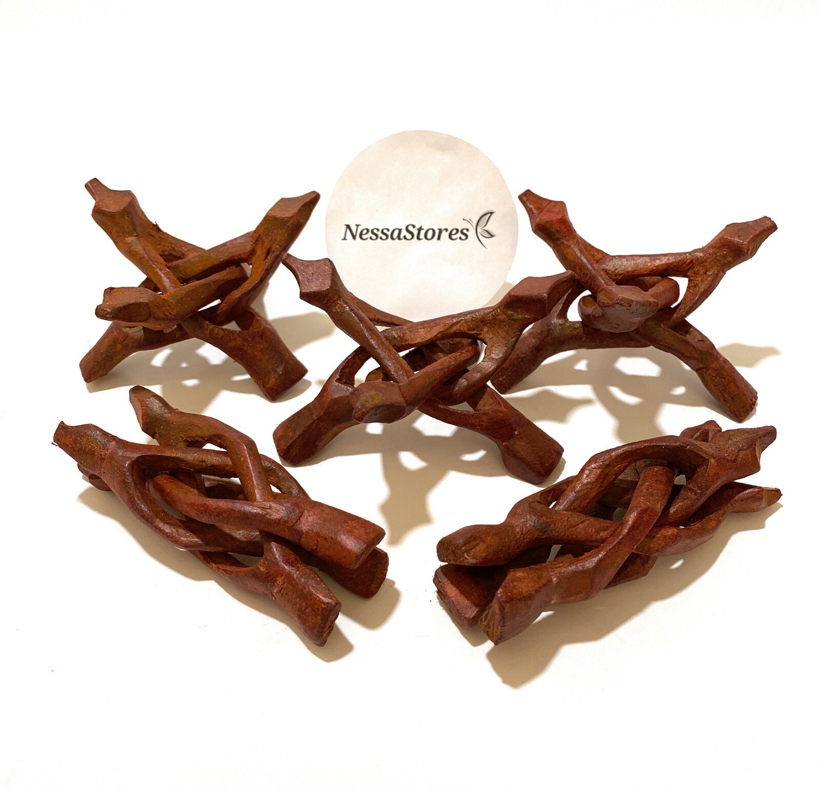 NessaStores- Carved Tripod Wood Stand Holder 4"  (63 pcs) #JC-045