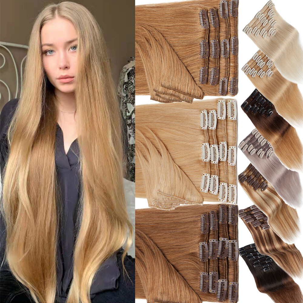 CLEARANCE Clip in 100% Real Human Hair Extensions 8 Pieces Remy Full Head 8"-24"