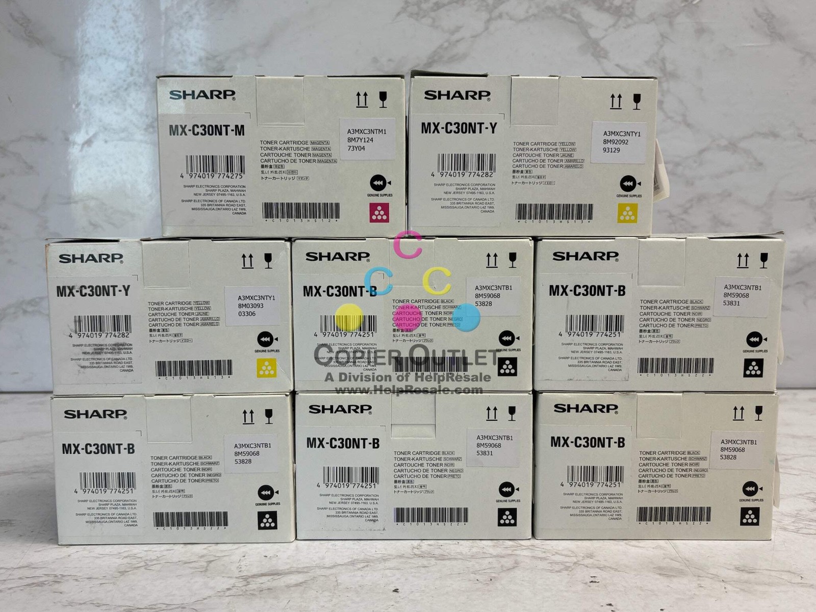 8 New OEM Sharp MX-C250,MX-C300P, MX-C304W Toners MX-C30NT MYYKKKKK Toners