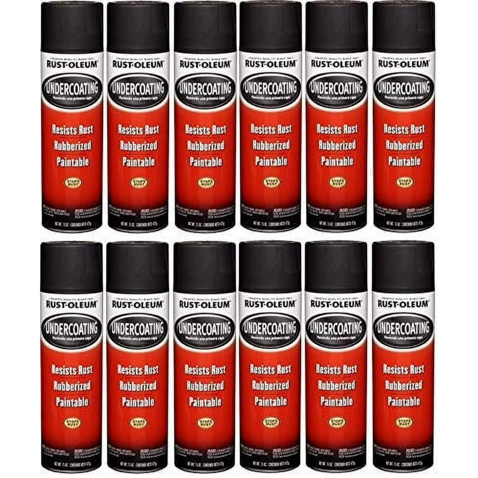 Rust-Oleum 248657-6PK Rubberized Undercoating Spray, 15 oz, Black, 12 Pack