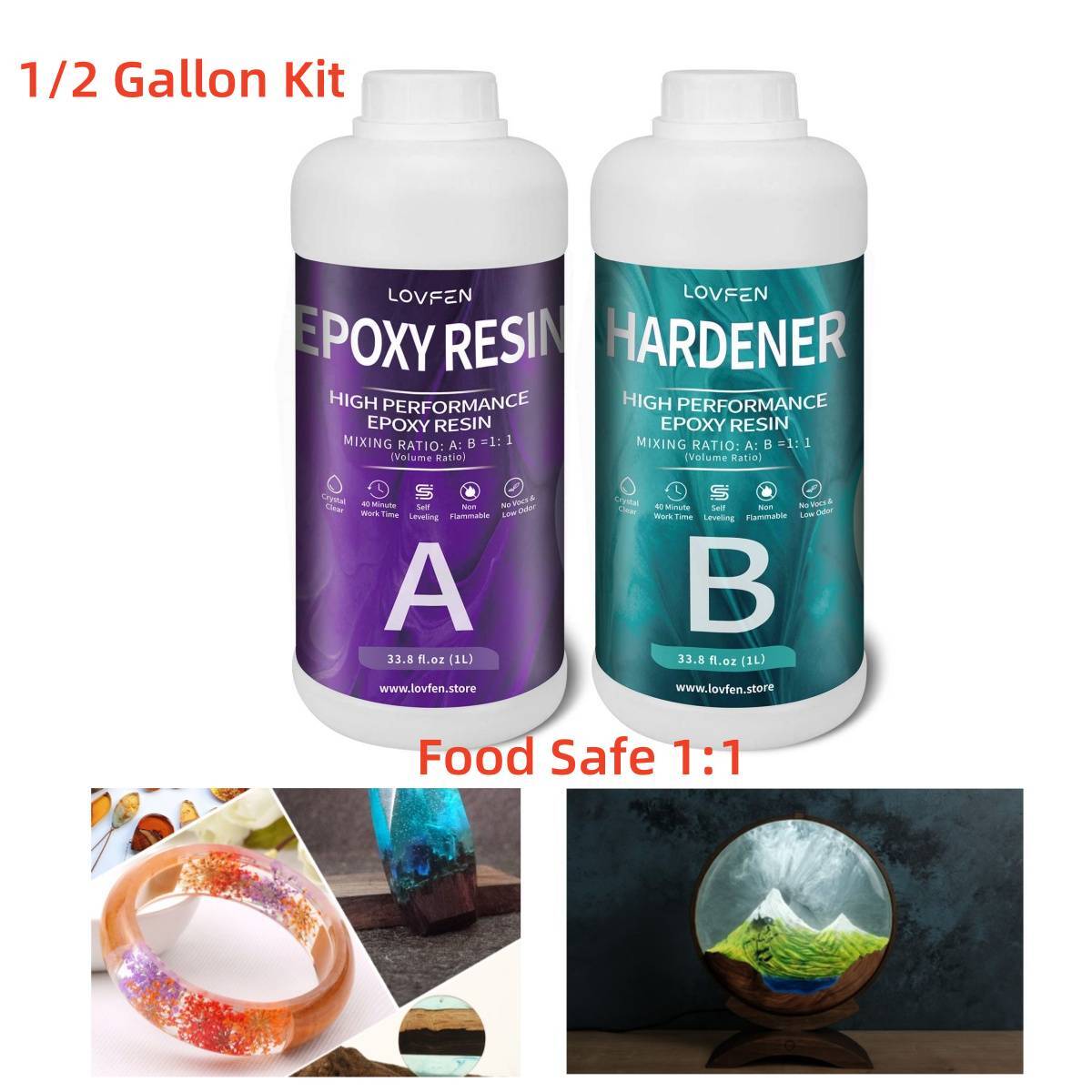 Crystal Clear Epoxy Resin - 1:1 16oz 32oz 64oz 1 Gallon Kit - FDA Compliant