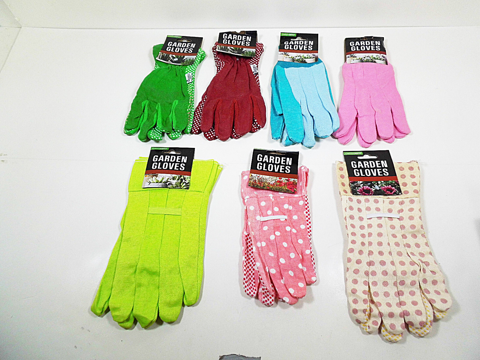 Garden Gloves Solid & Dots L SM XS Gardening Gauntlet Glove Cotton 1 Pr Cleanup