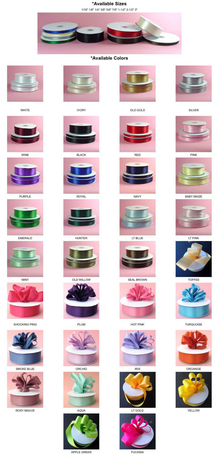 1/8" inch DOUBLE FACED SATIN Ribbon, 100yards/Roll, 34 colors, 100% polyester