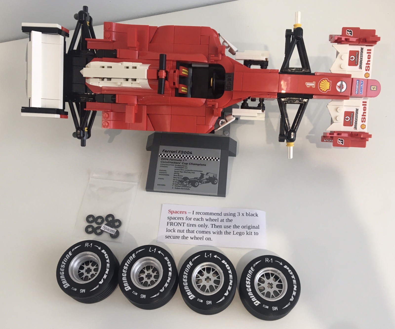 Replacement Lego Icons Ferrari F2004 Michael Schumacher Bridgestone Wheels