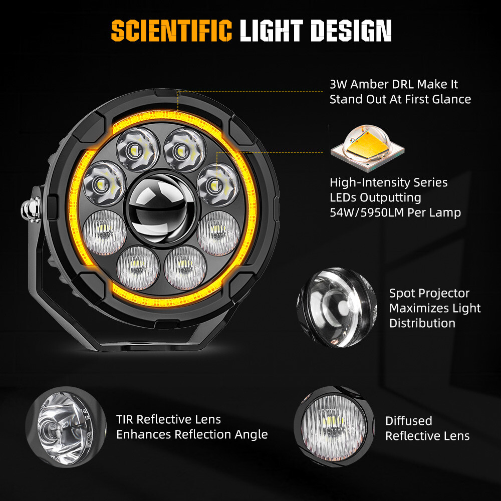 Pair Motorcycle LED Headlight Amber White Spot Lights Driving Auxiliary Fog Lamp