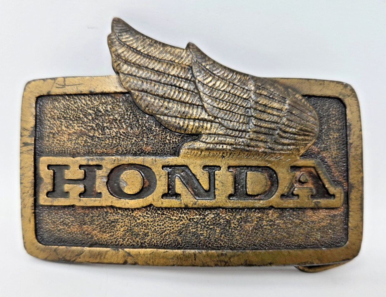 Vintage 1976 Honda Motorcycle Logo 3" Brass Belt Buckle by Indiana Metal Craft