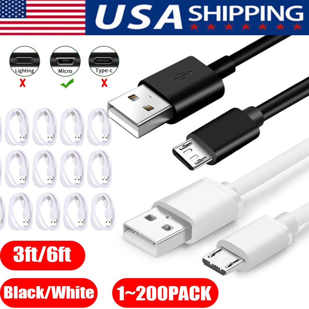 3/6ft Micro USB Fast Charging Cable Cord For Samsung Android Phone Charger LOT