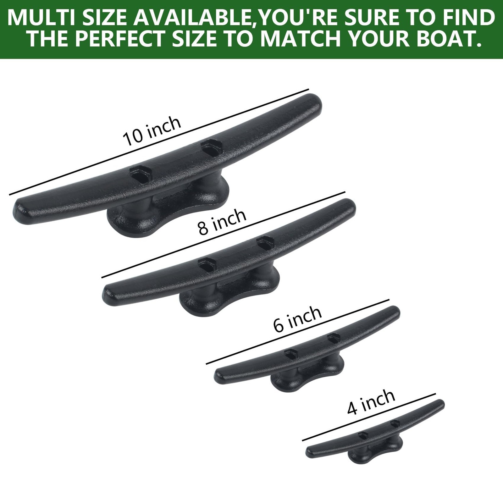Boat Cleats 8 inch 2 PackElectrophoretic Coated Black Boat Dock Cleats Rope C...
