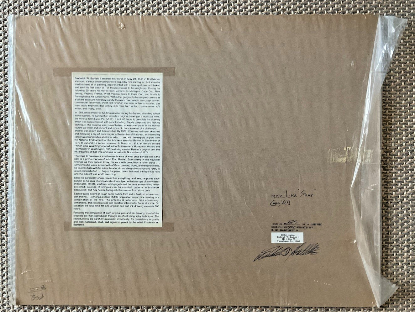 VTG 1978 Frederick W Bartlett II Cass Scenic Railroad Shay Locomotive Lithograph