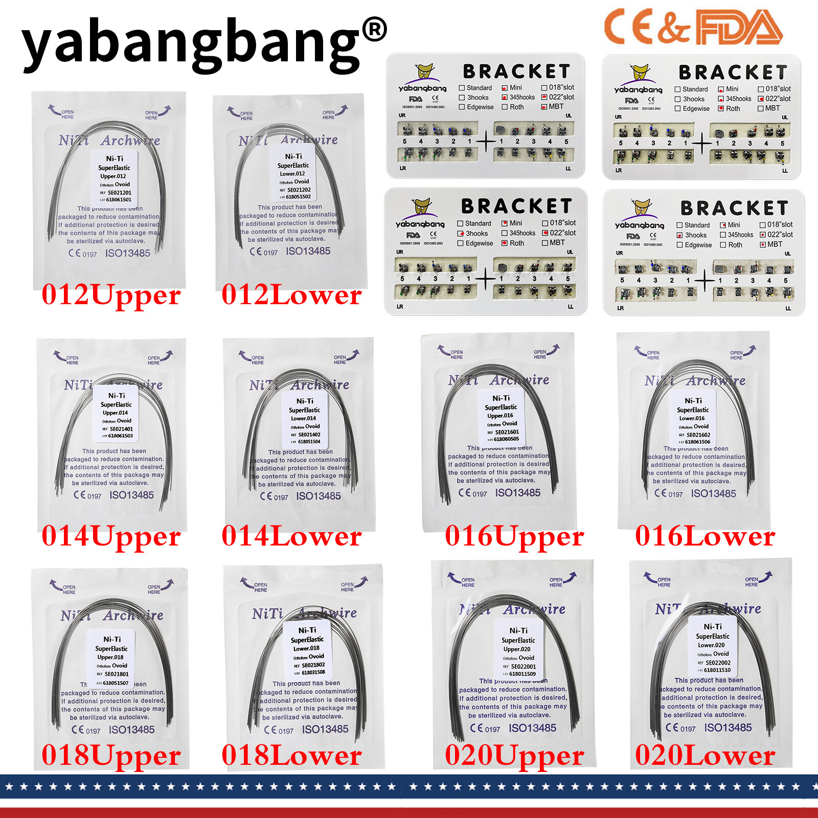 Dental Orthodontic Bracket Braces Roth/MBT 345 Hooks /Super Arch Wire Niti Round