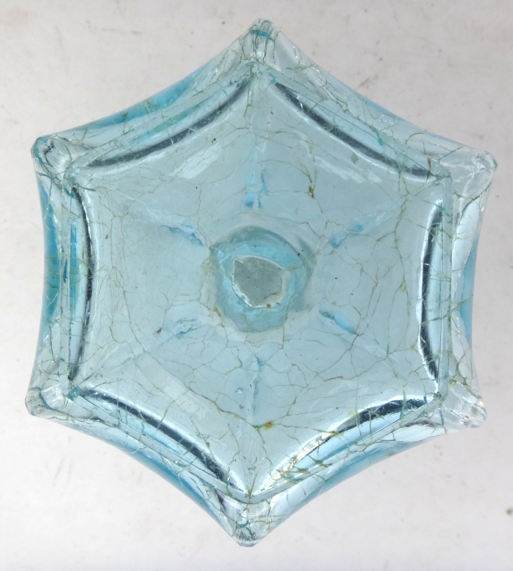 Antique Aqua Blue Green Inkwell Pressed Glass Bottle 6 Side UNUSUAL Shape