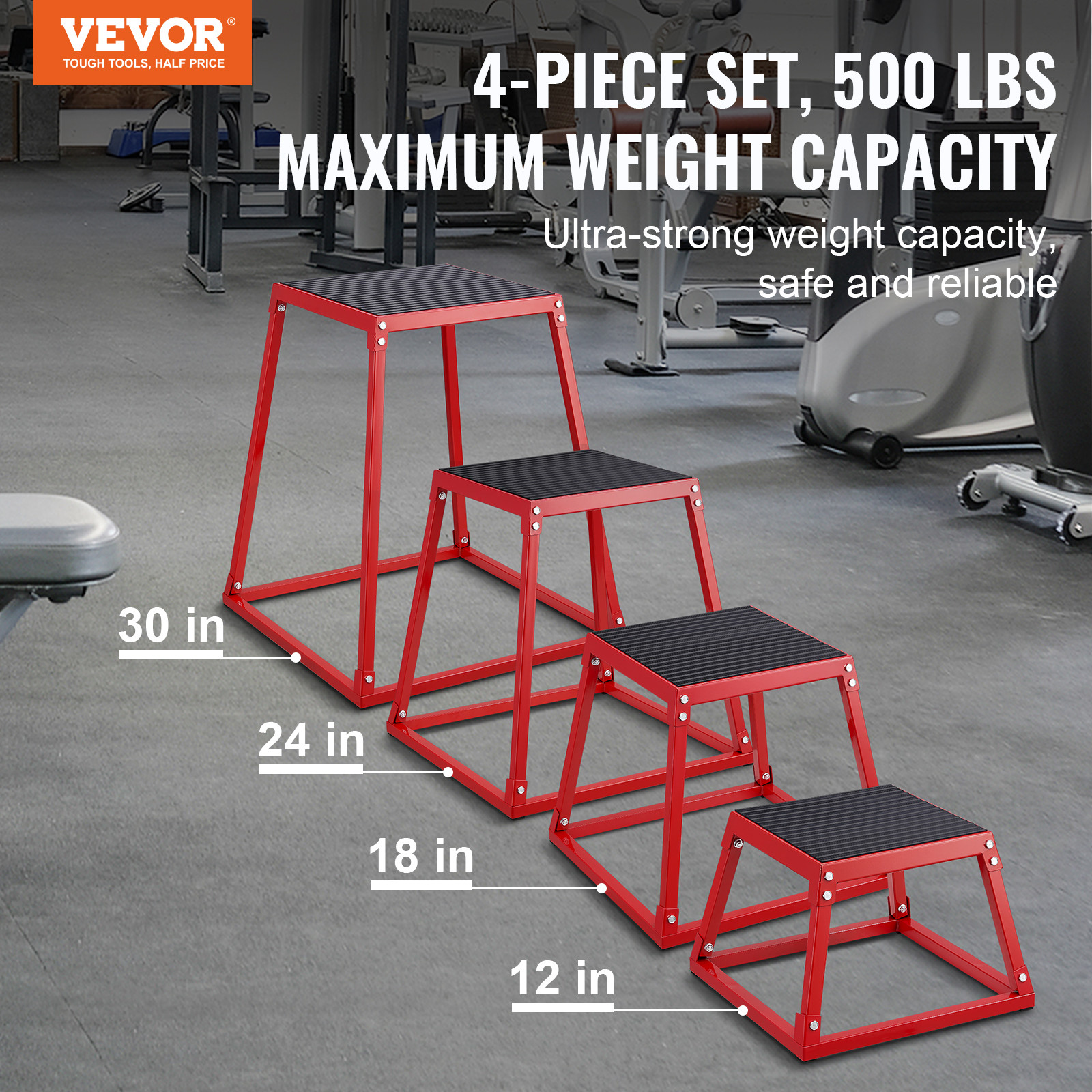 VEVOR 12/18/24/30 Inch Plyometric Jump Box Fitness Exercise Plyo Box Step Cross