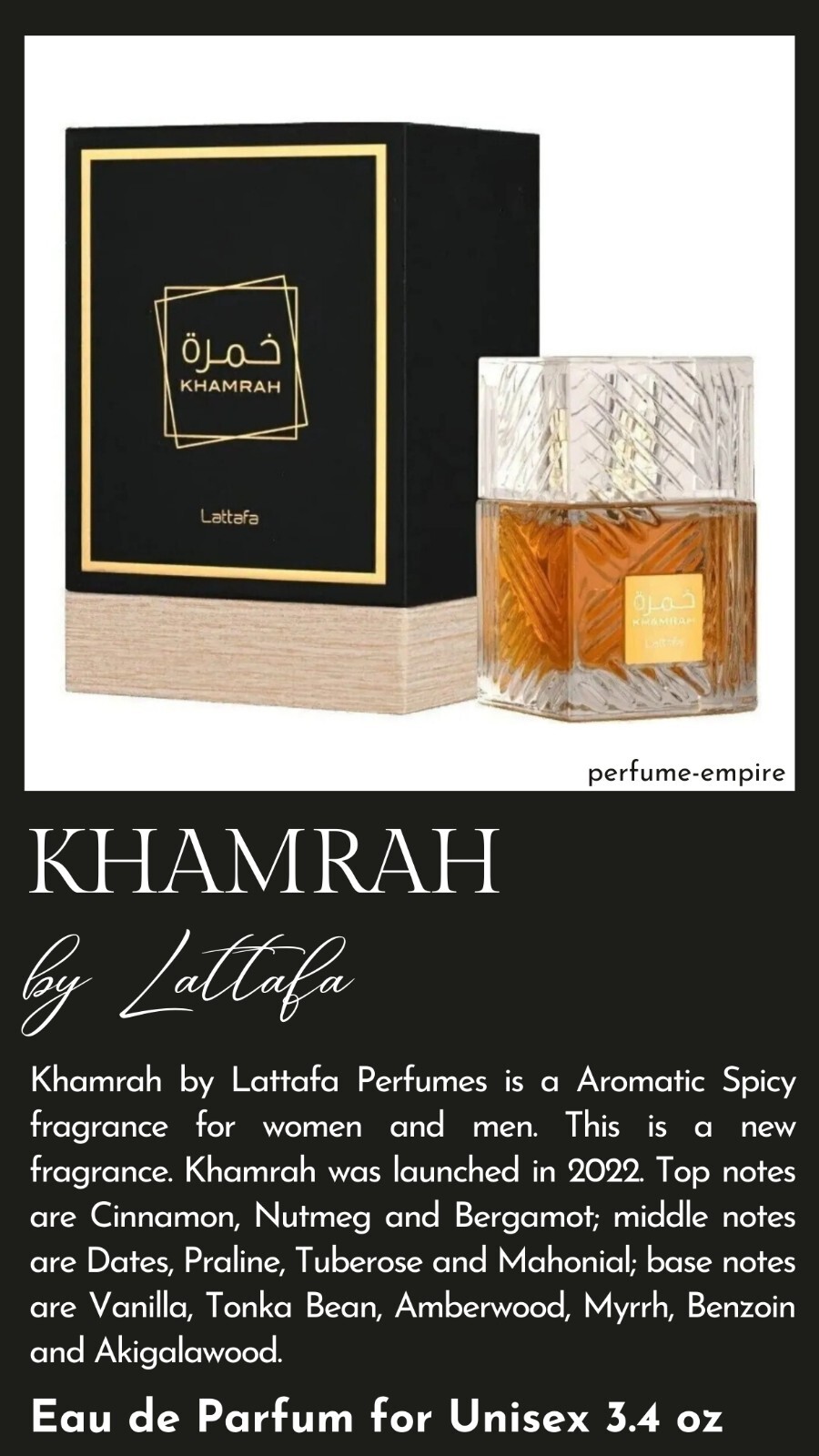 Lattafa Khamrah Unisex EDP Perfume 3.3/3.4 oz New in Box