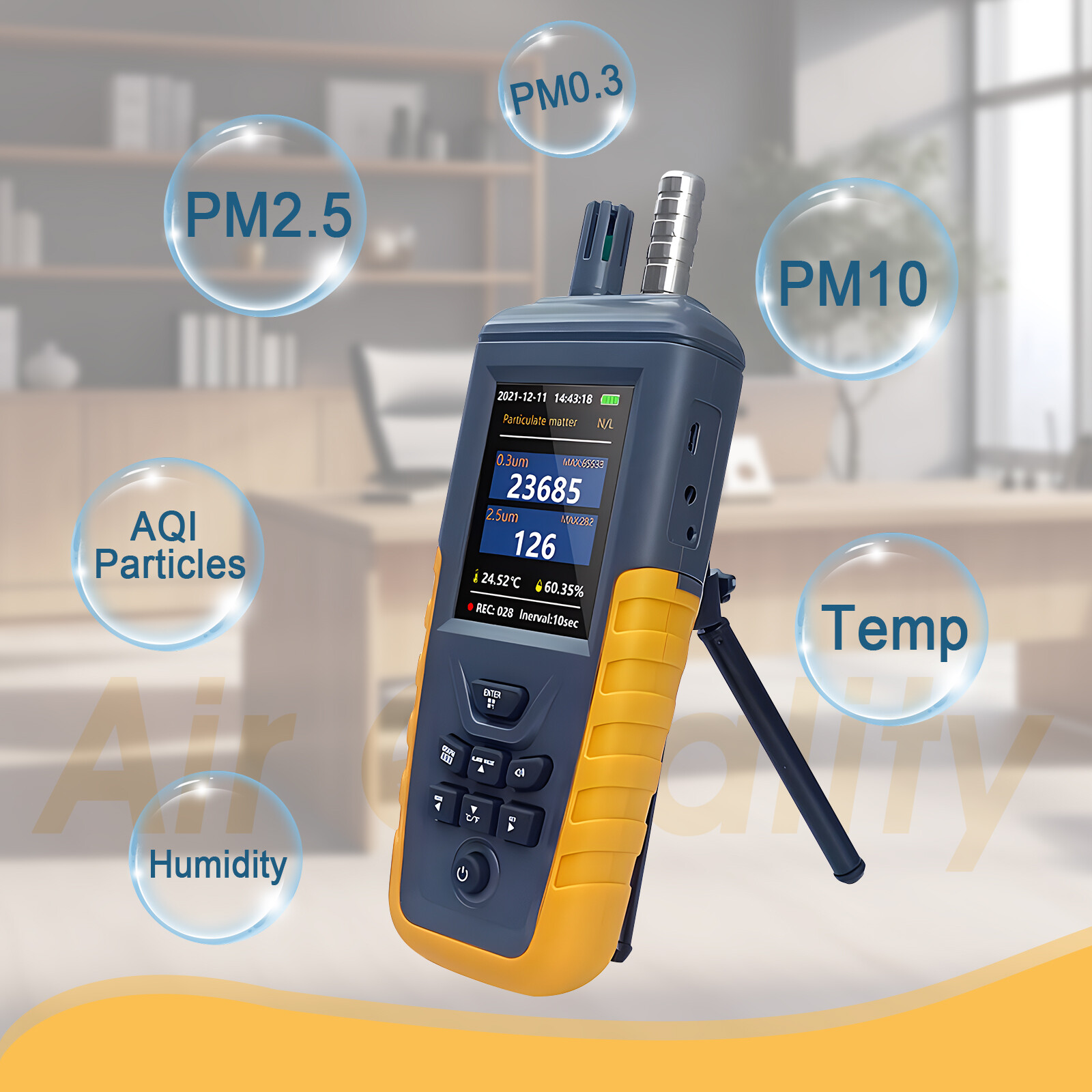 Air Quality Monitor, PM0.3/2.5/10 Dust Particle Counter, High Sensitivity 3-Chan