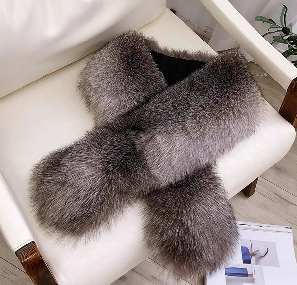 Men's Real Fox Fur Scarf Collar Warm Shawl Neckerchief Winter Silver Black