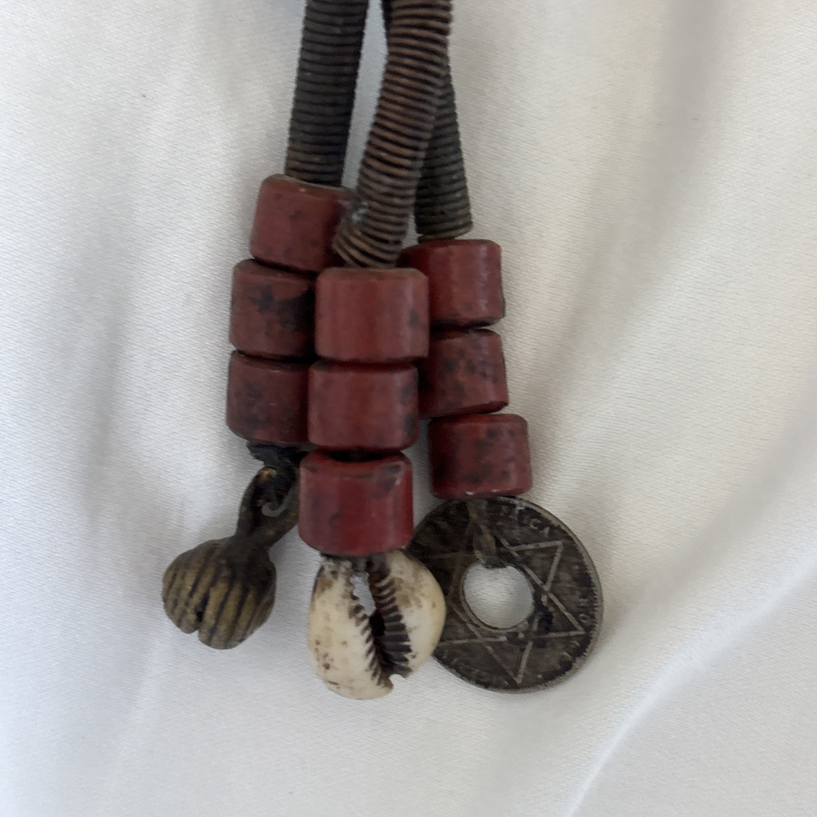 Yoruba Diviners Beaded Sash Nigeria Raised Beadwork Lizards Hanging Art 56” Vtg