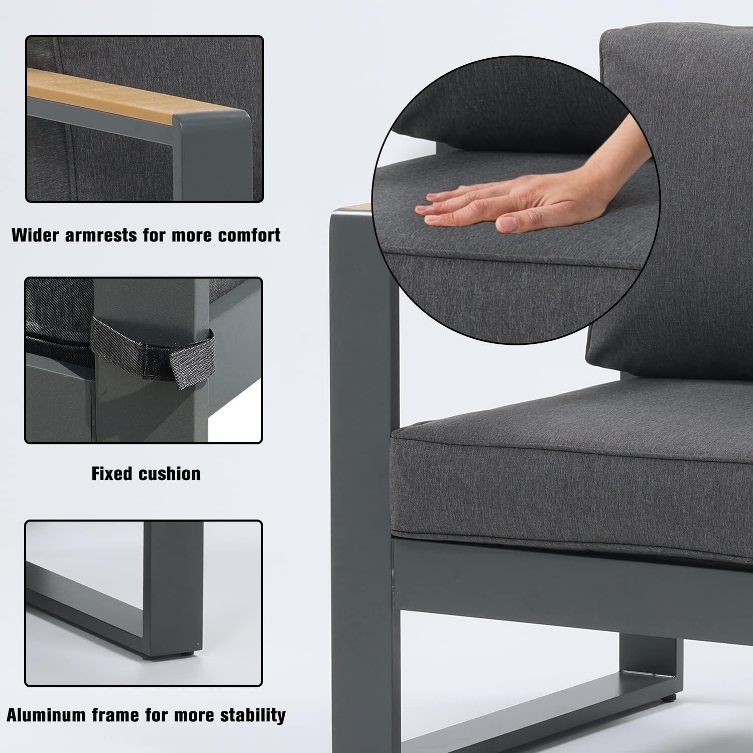 Aoodor Patio Furniture 3 Seater Aluminum Sofa Couch Deep Seat Conversation Set