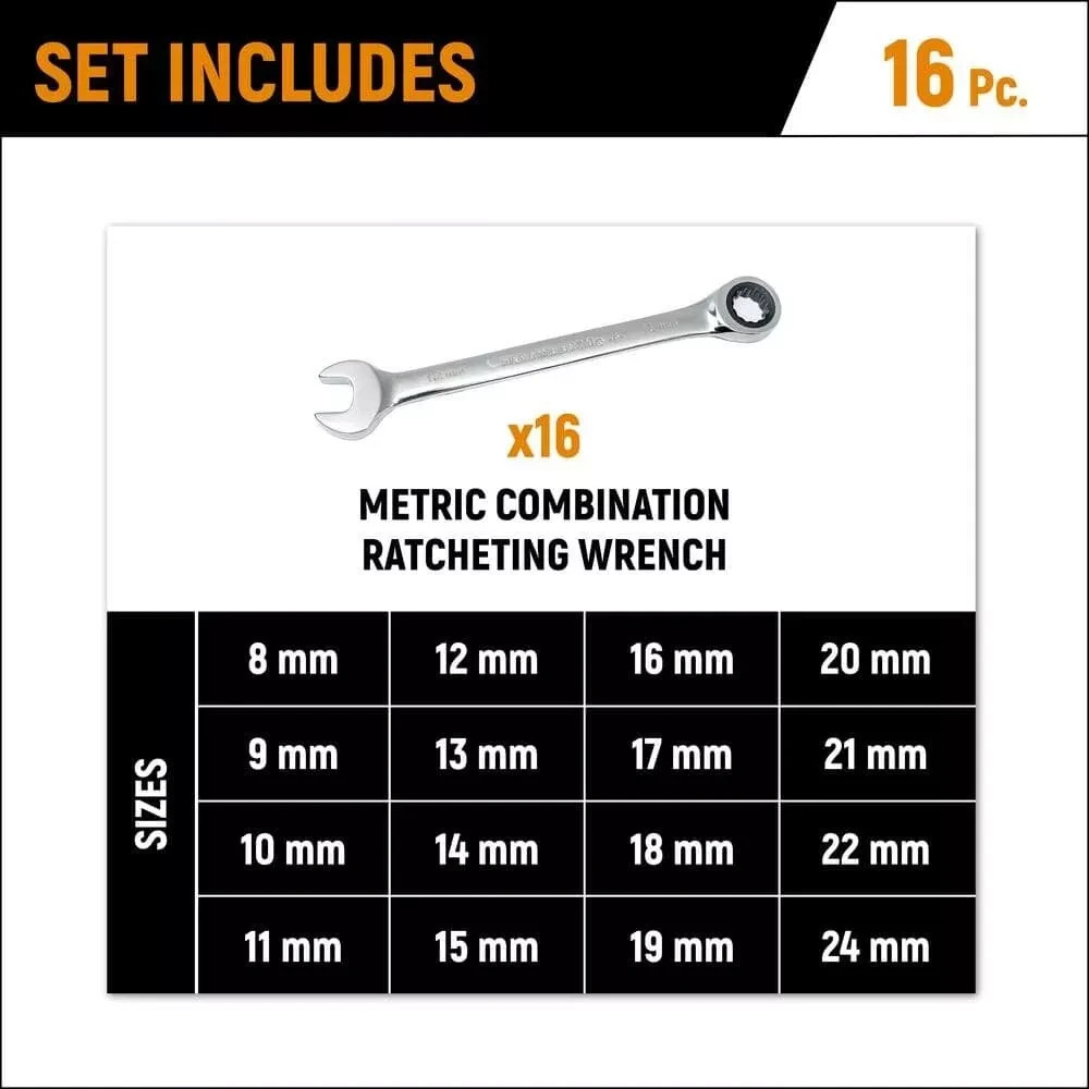 GearWrench 9416 Ratcheting Comb Wrench Set 16pc. Metric 8mm-24mm (USA DEALER!)