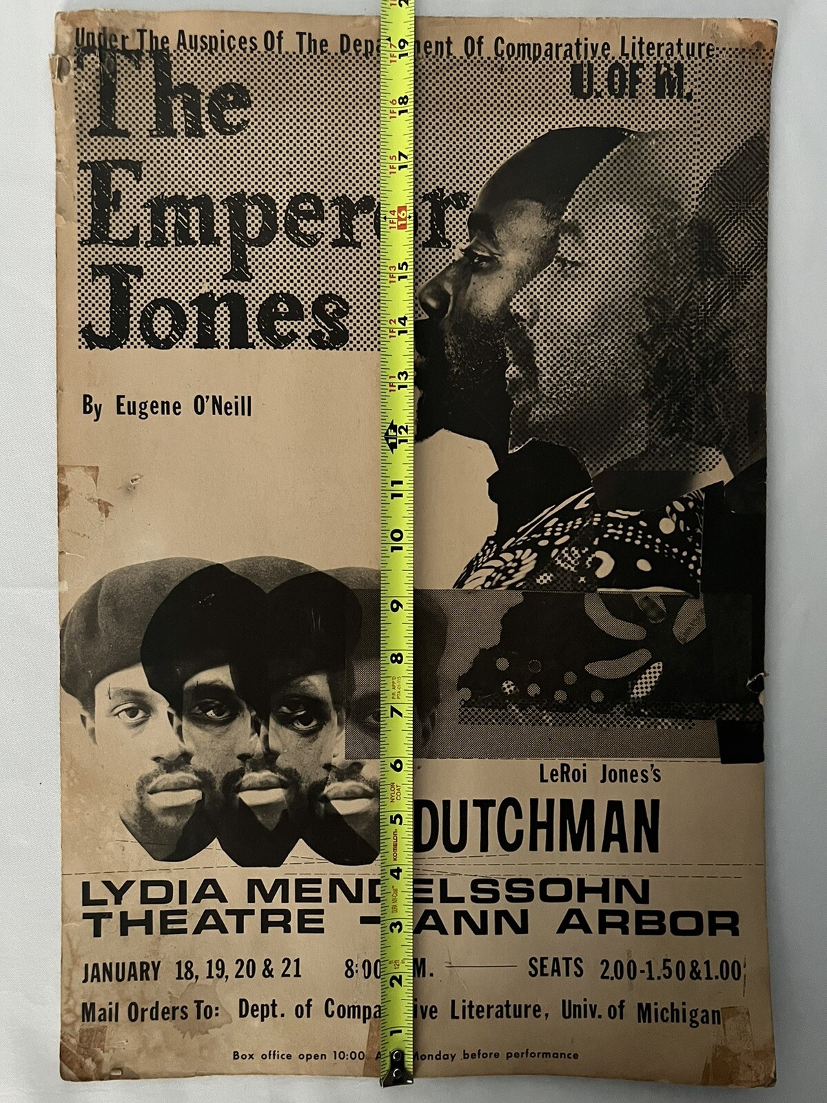 Vintage Rare 1964 LeRoi Jones Amiri Baraka DUTCHMAN U. Of Michigan Flyer Poster